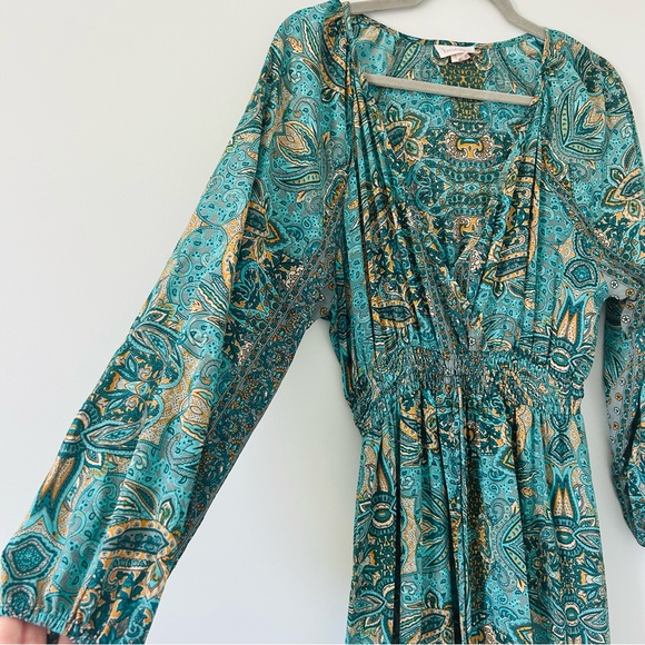 Anthropologie Boemo Green Paisley Long Sleeve V Neck Flowy Maxi Dress M - Picture 4 of 10